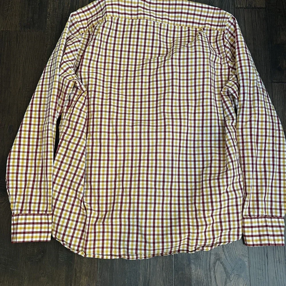 J Crew Button Down Long Sleeve L Yellow Red Plaid Shirt woven Cotton‎ Skater VTG
